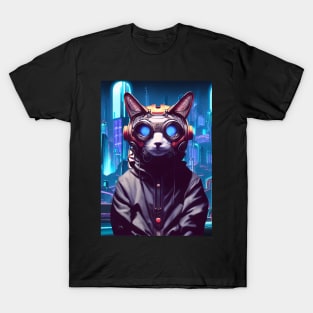 Cool Japanese Techno Cat In Japan Neon City T-Shirt